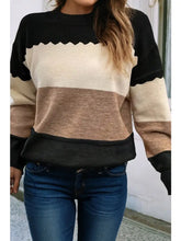 Load image into Gallery viewer, Colorblock Crew Neck Drop Shoulder Sweater