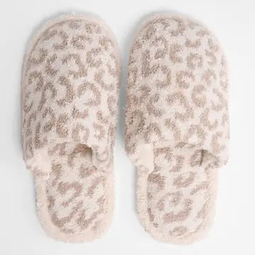 Winter Luxury Soft Leopard Pattern Slipper Beige