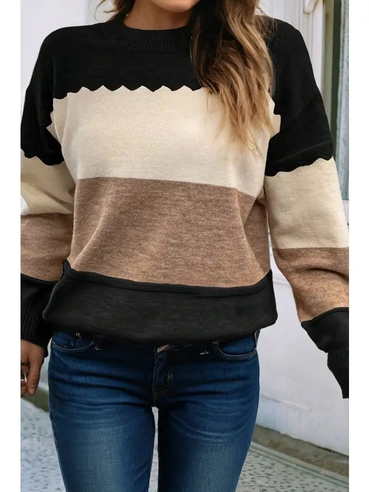 Colorblock Crew Neck Drop Shoulder Sweater