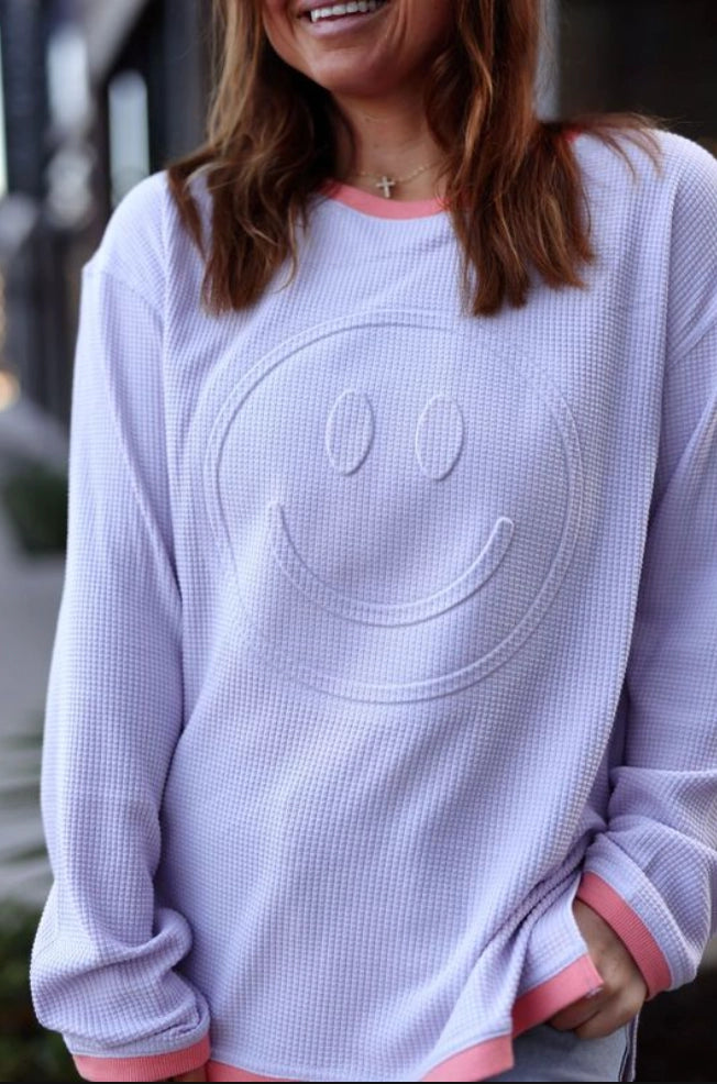 Happy Days Ahead Embossed- Sweatshirt (Lilac/Coral)