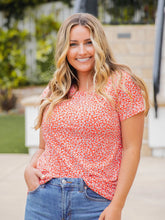 Load image into Gallery viewer, Tickled Teal - Floral Red - Patterned Short Sleeve Elly Top
