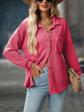 Load image into Gallery viewer, Waffle Knit Button-Up Shirt – Casual Fall Cardigan-Rose Red
