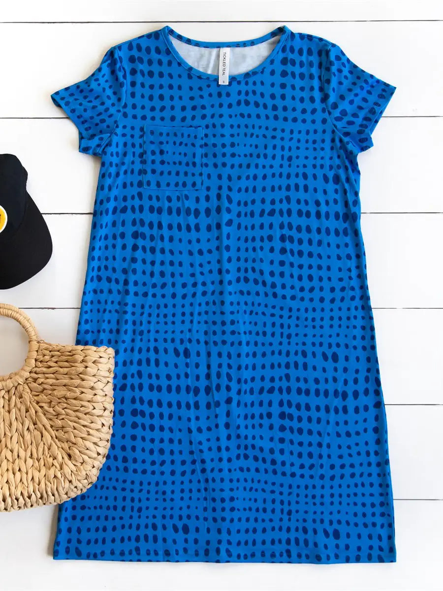 Tickled Teal - Dot Pattern Pocket Tee Dress Blue