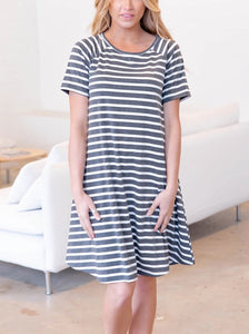 Tickled Teal - Striped Delilah Swing Dress
