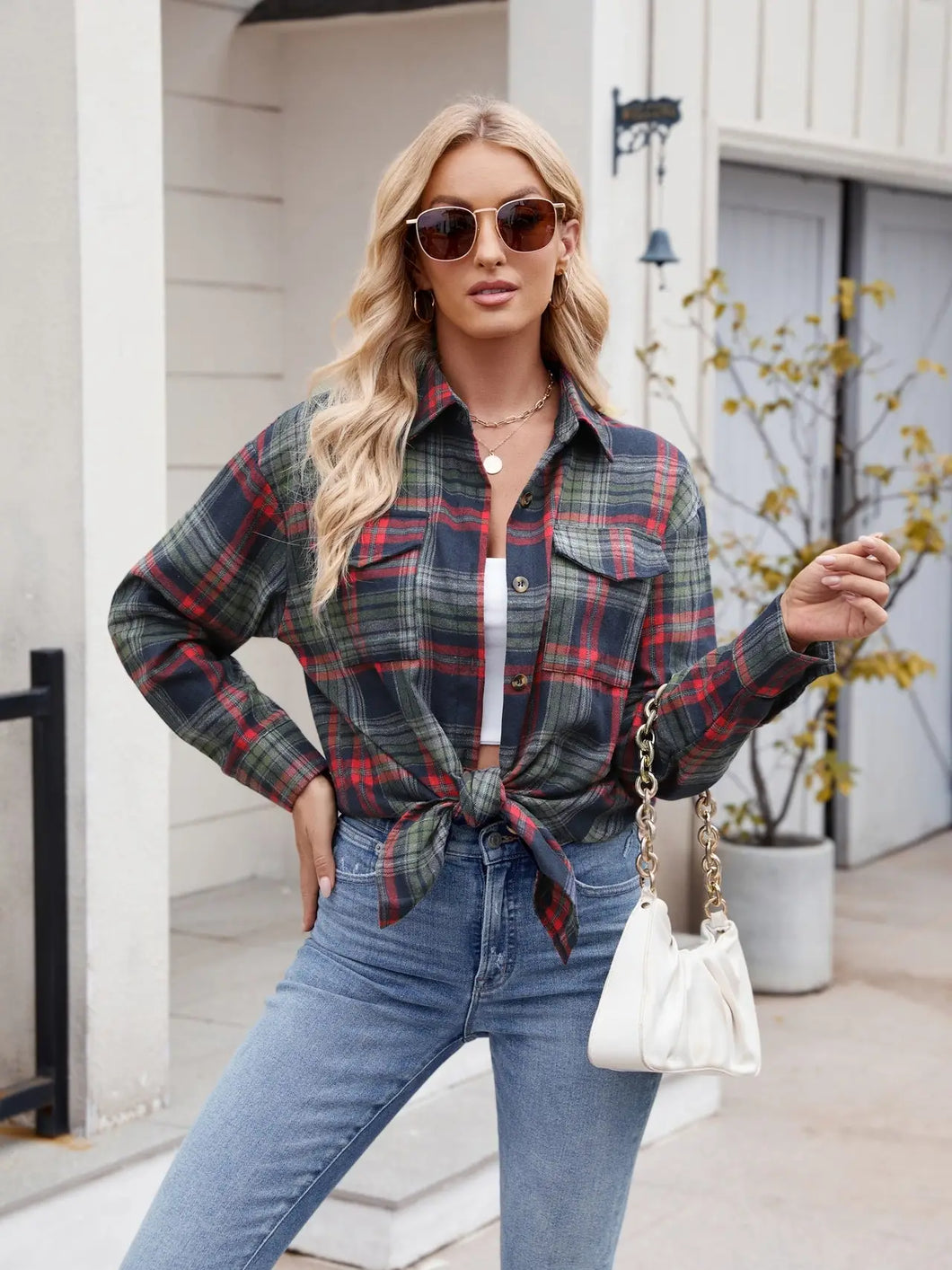 Casual Navy Plaid Shirt