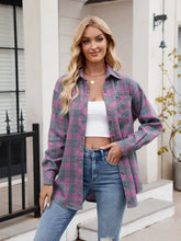 Load image into Gallery viewer, Fuchsia Gray Plaid Button Down Long Sleeve Shirt

