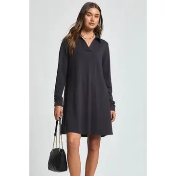 Dear Scarlett A Line Terry Dress w/ Pockets Black