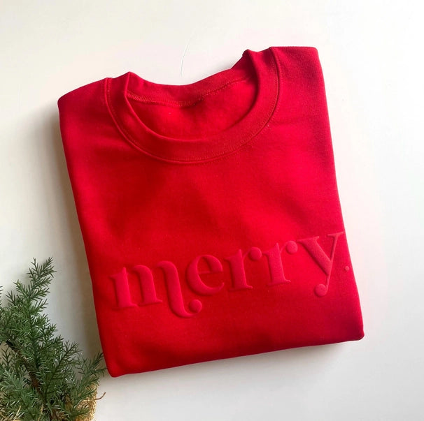 Retro Embossed Merry Sweatshirt - Womens Holiday Sweatshirt