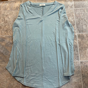 Blue Grey Zenana Long Sleeve Shirt