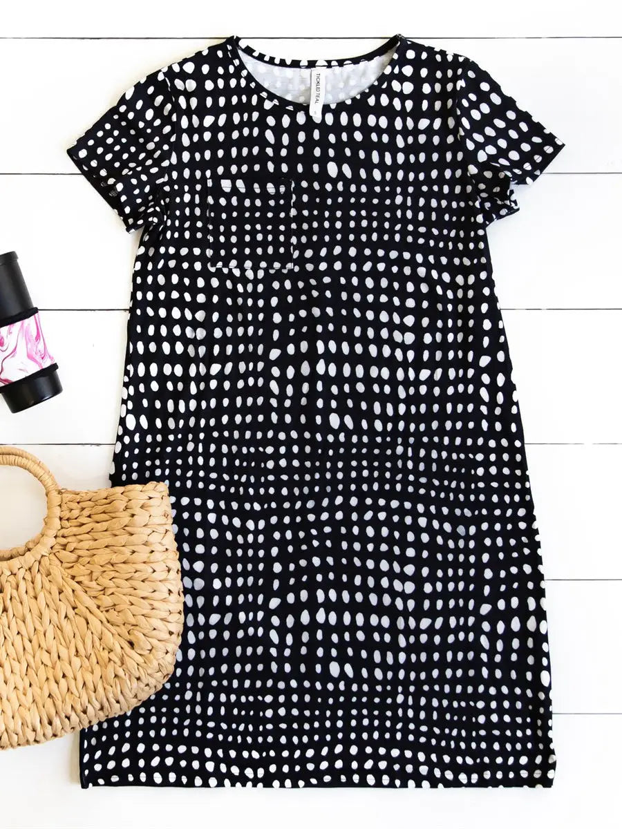 Tickled Teal - Dot Pattern Pocket Tee Dress