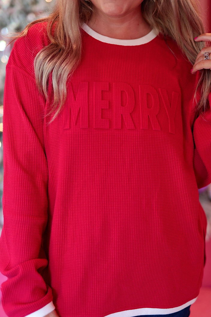 Merry Embossed- Sweatshirt (Red/Cream)