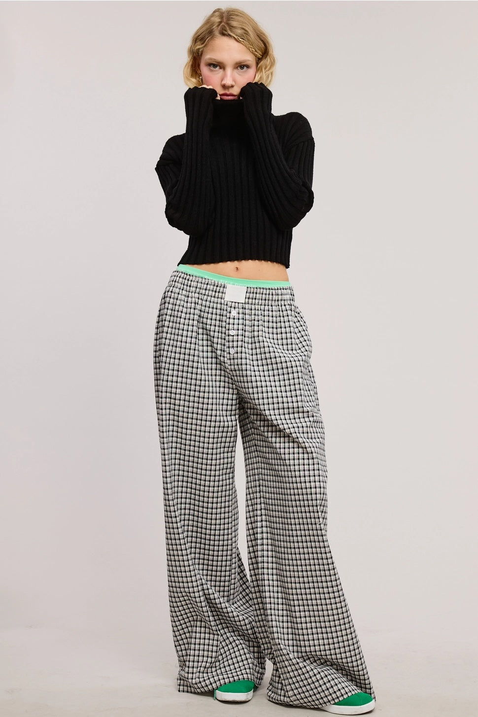 Mimosa - Mid-Low Rise Elasticized Waistband Gingham Pattern Pants