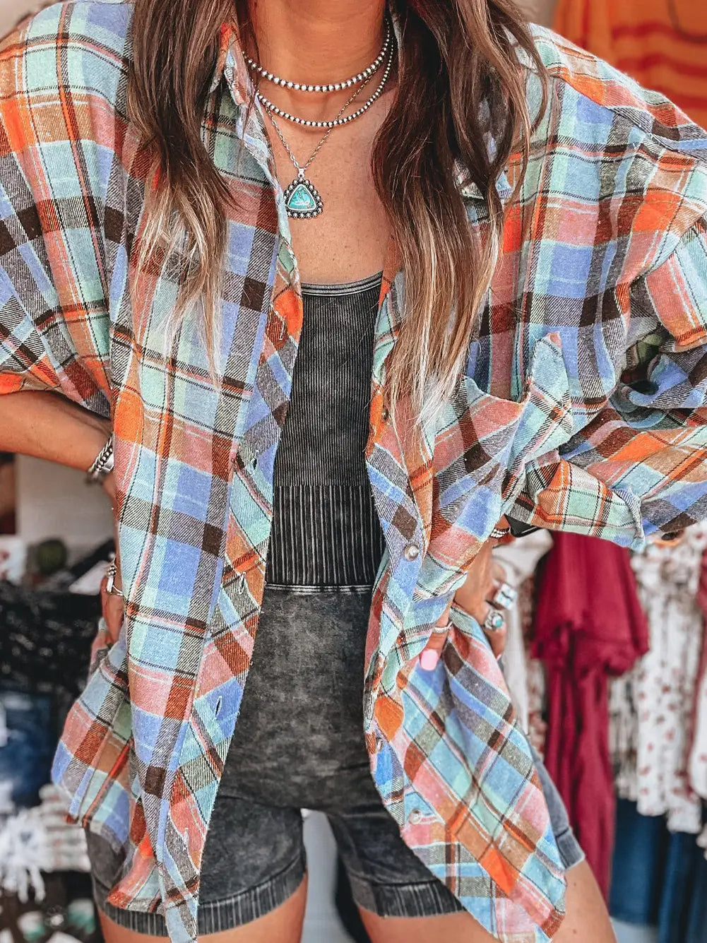Women's Plaid Print Loose Vintage Shirt